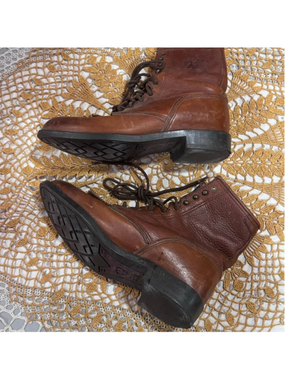 Ariat Leather Lace-Up Work Boots Brown Men's 8 Women's 10